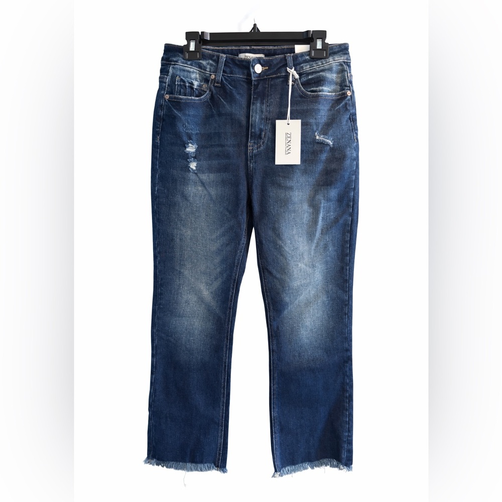 Zenana Women's Distressed Indigo Straight Leg Jeans